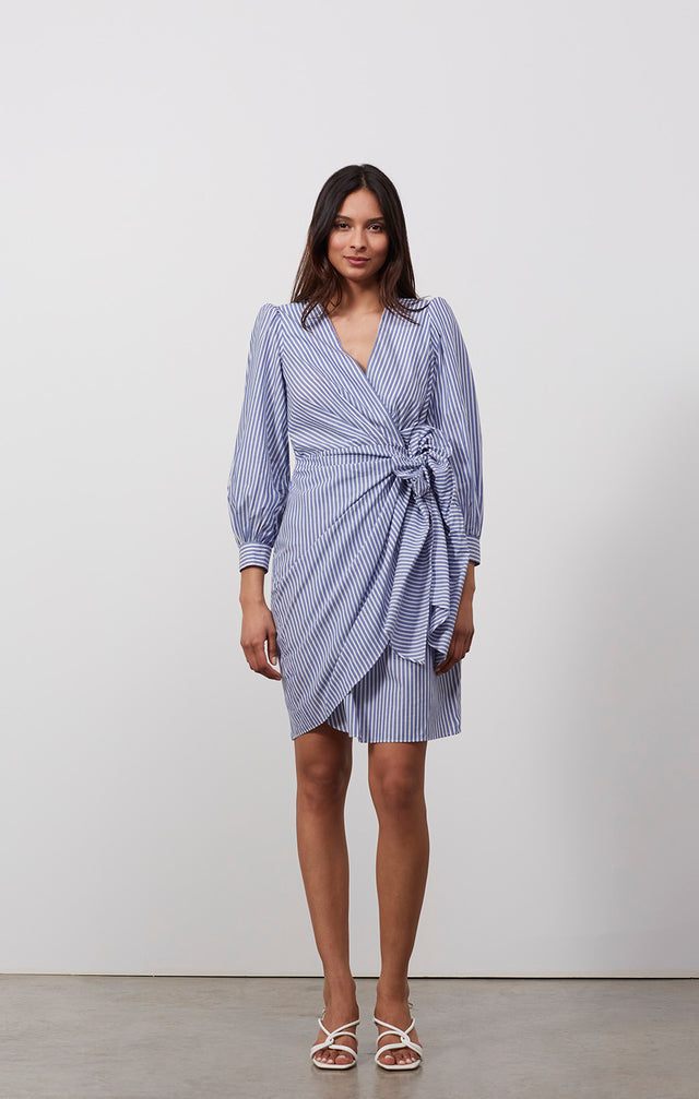 Oracle - Striped Wrap Shirt Dress With Self Tie - On Model