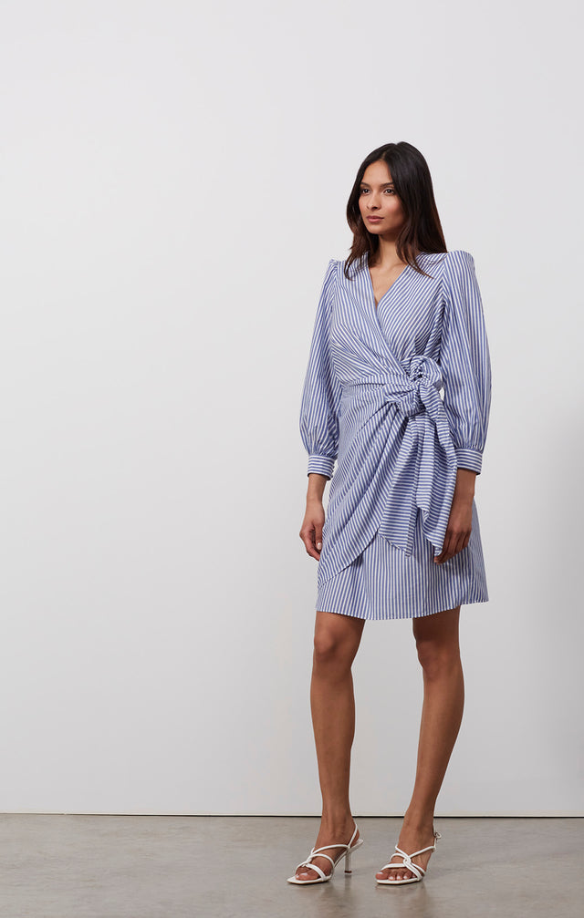 Oracle - Striped Wrap Shirt Dress With Self Tie - On Model
