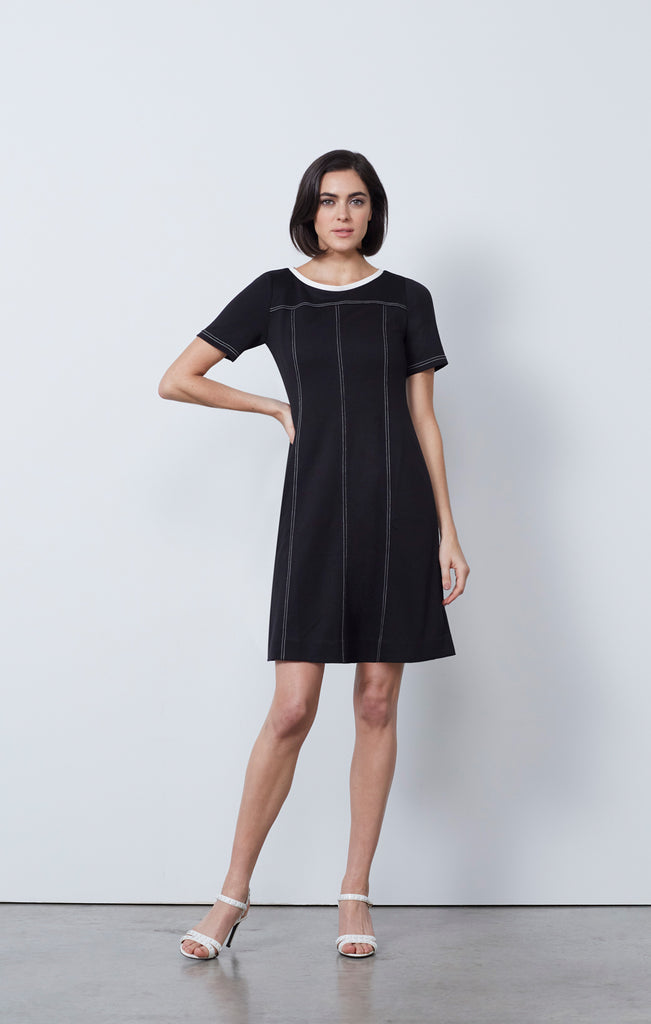 Buy New Moon Black Scuba Dress With Lambskin Belt online Etcetera