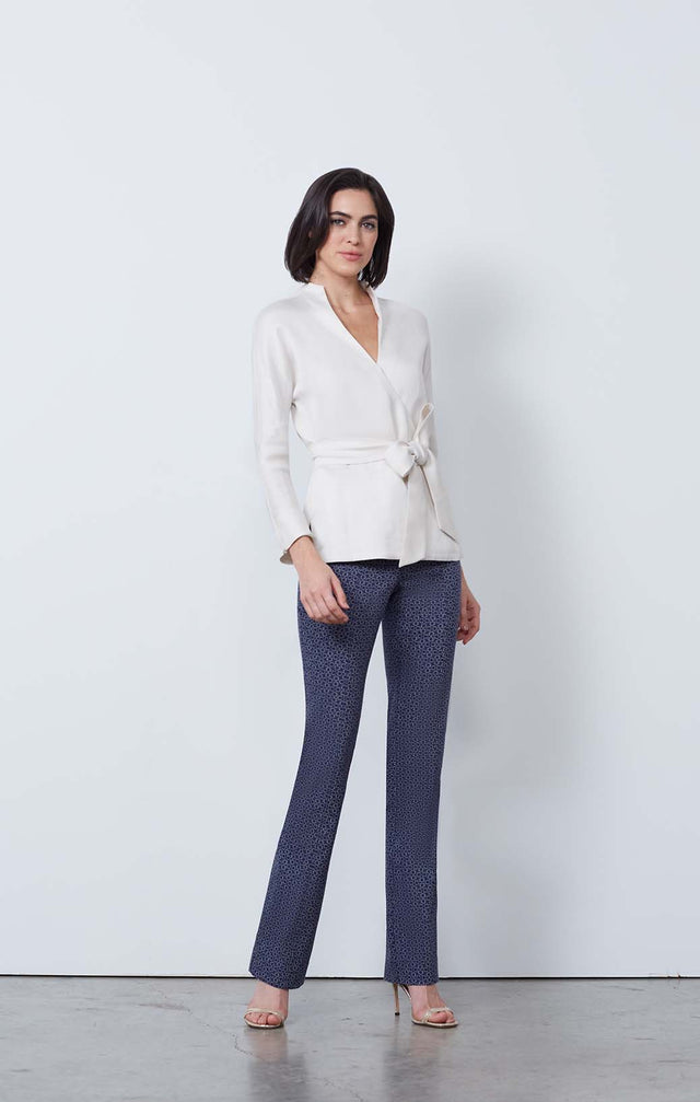 Love Note - Silk Wrap Blouse With Tie Front - On Model