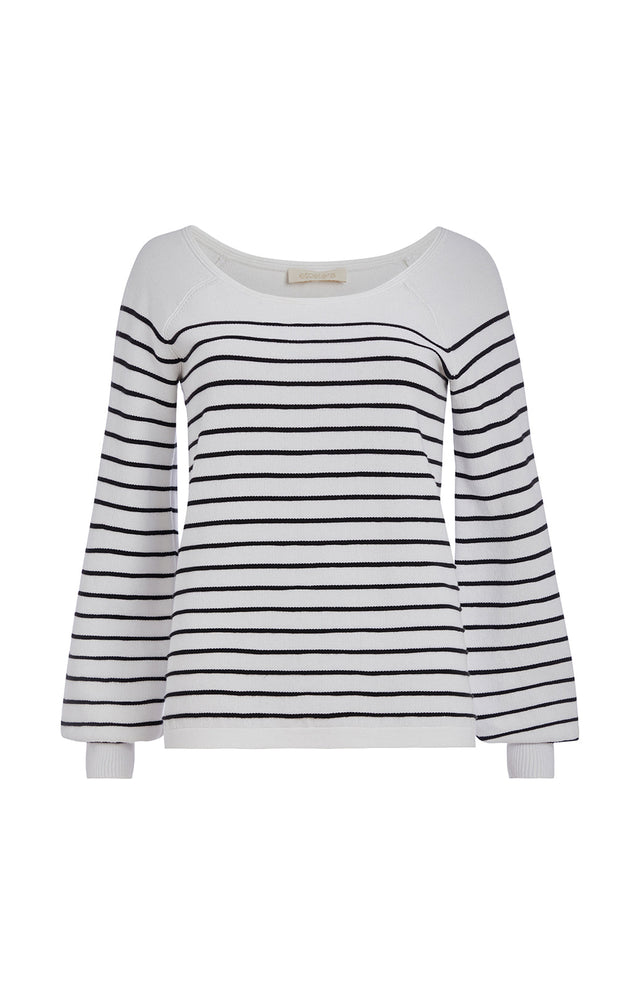 Freeport - White Knit Pullover With Black Ottoman Stripes - Product Image