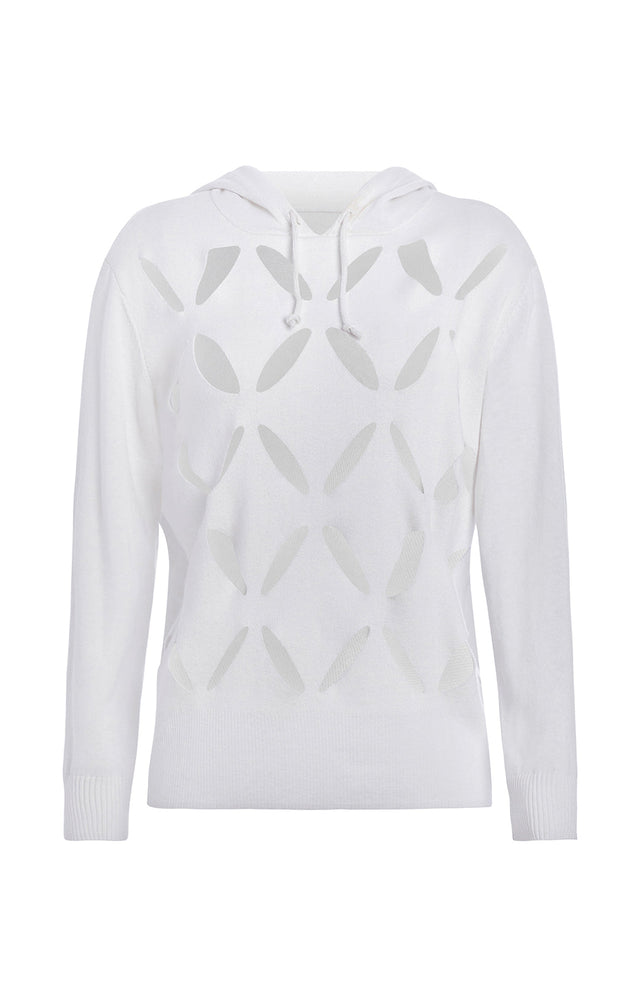 Palm Beach - Hooded Knit Top With Petal Cutouts - Product Image