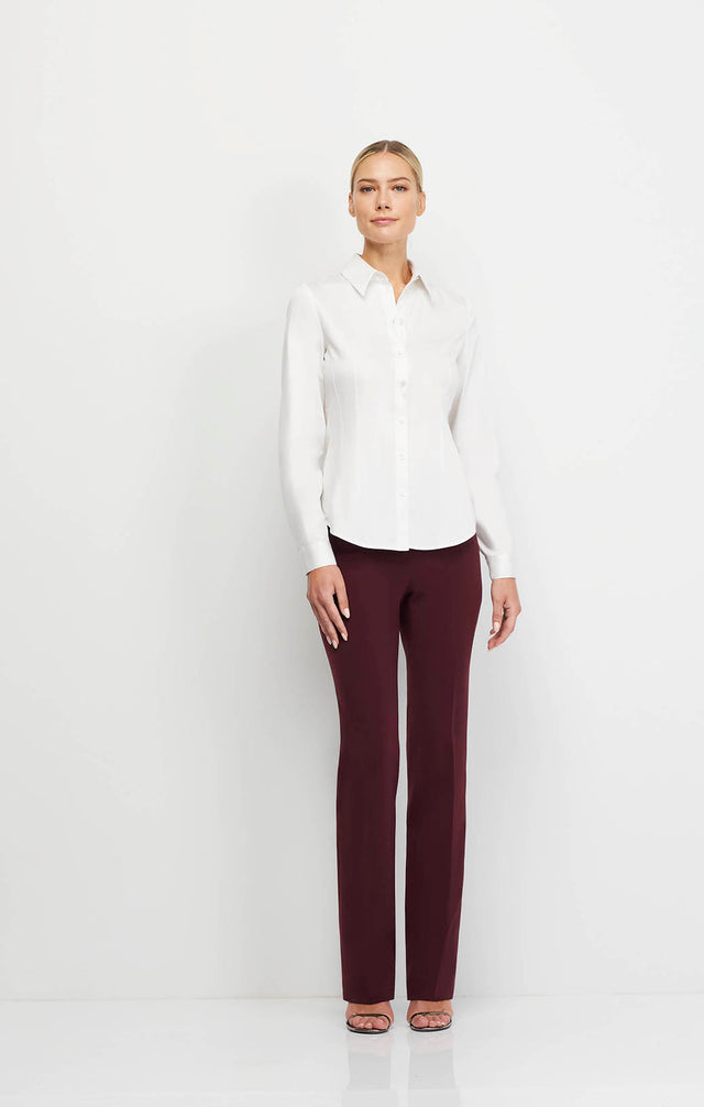 Glowing - Darted White Sateen Blouse - On Model Image