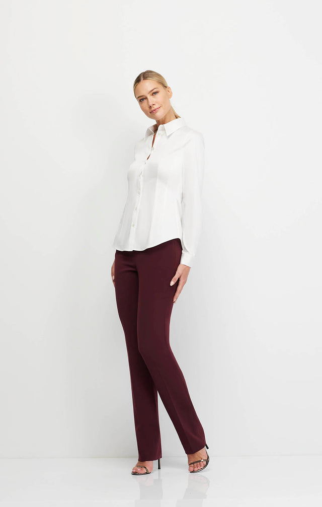 Glowing - Darted White Sateen Blouse - On Model Image