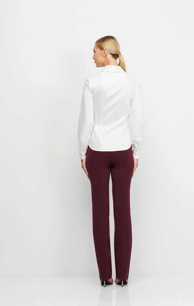 Glowing - Darted White Sateen Blouse - On Model Image