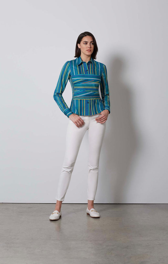 ALIGNED-STRIPED BLOUSE WITH PLEATED BUSTIER-2-tp-2261-ON MODEL
