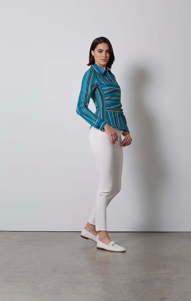 ALIGNED-STRIPED BLOUSE WITH PLEATED BUSTIER-2-tp-2261-ON MODEL