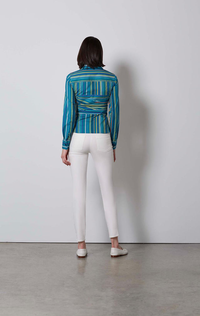 ALIGNED - STRIPED BLOUSE WITH PLEATED BUSTIER - 2-tp-2261 - ON MODEL