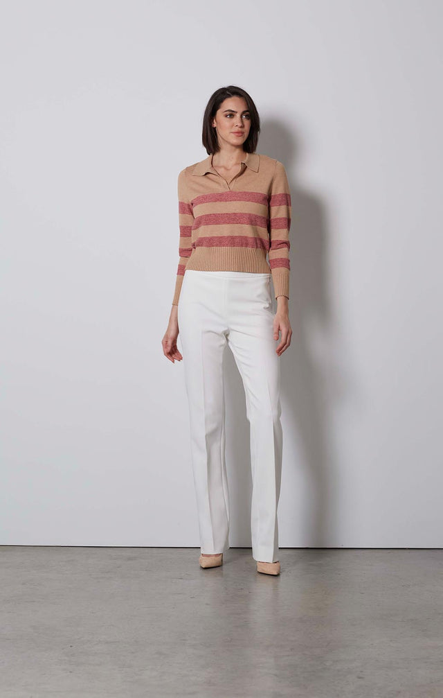 BISTRO-STRIPED POLO SWEATER-2-kn-1835-ON MODEL