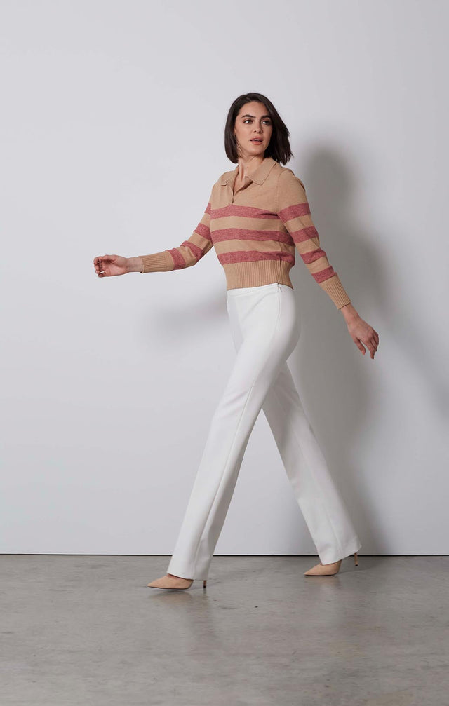 BISTRO-STRIPED POLO SWEATER-2-kn-1835-ON MODEL