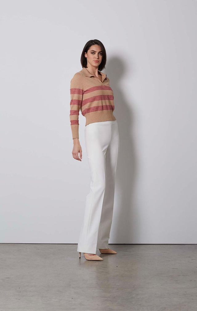 BISTRO-STRIPED POLO SWEATER-2-kn-1835-ON MODEL