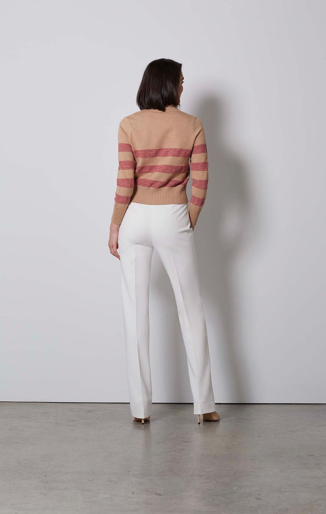 BISTRO-STRIPED POLO SWEATER-2-kn-1835-ON MODEL