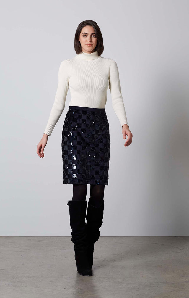 CHECKERS-SEQUINED VELVET SKIRT-4-sk-2134-ON MODEL