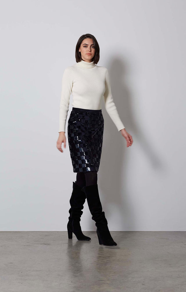CHECKERS-SEQUINED VELVET SKIRT-4-sk-2134-ON MODEL