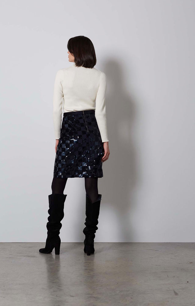 CHECKERS-SEQUINED VELVET SKIRT-4-sk-2134-ON MODEL