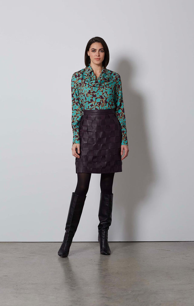 ENTWINED-WOVEN LEATHER SKIRT-2-sk-1864-ON MODEL
