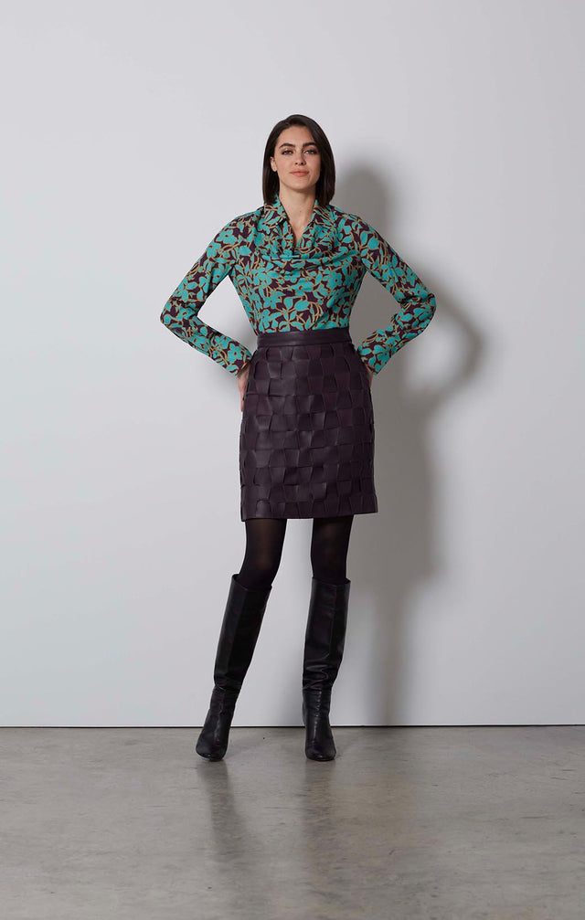 ENTWINED-WOVEN LEATHER SKIRT-2-sk-1864-ON MODEL