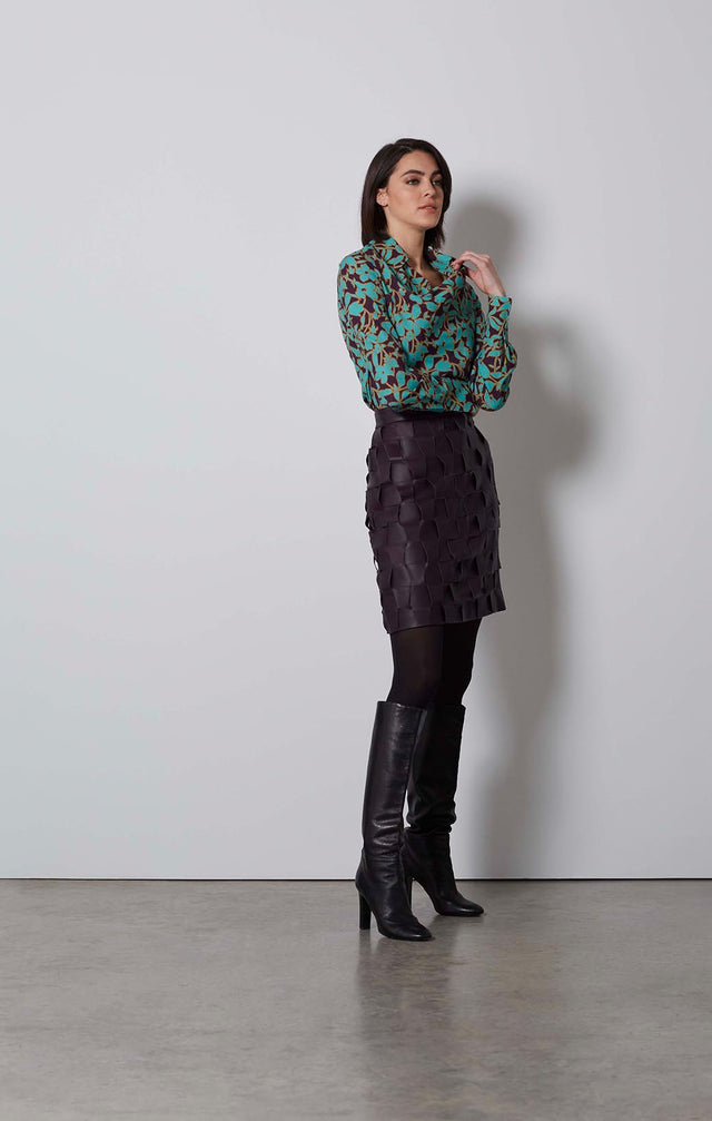 ENTWINED-WOVEN LEATHER SKIRT-2-sk-1864-ON MODEL