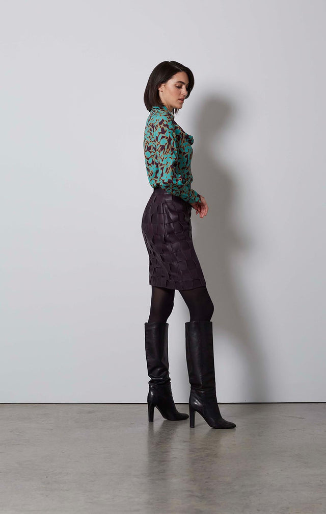 ENTWINED-WOVEN LEATHER SKIRT-2-sk-1864-ON MODEL