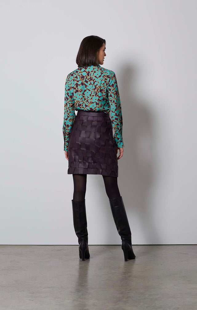ENTWINED-WOVEN LEATHER SKIRT-2-sk-1864-ON MODEL