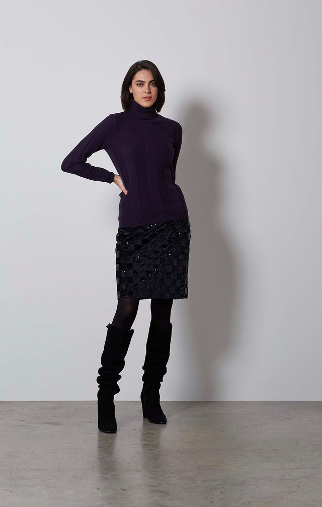 EUGENIA-PUR-CASHMERE-SOFTENED DAMASK KNIT TOP-2-kn-2249-ON MODEL