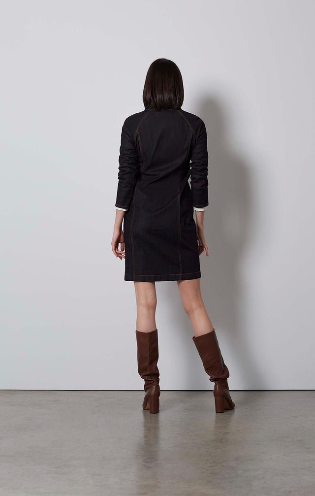FAMOUS-BLACK DENIM SHIRT DRESS-4-dr-2239-ON MODEL