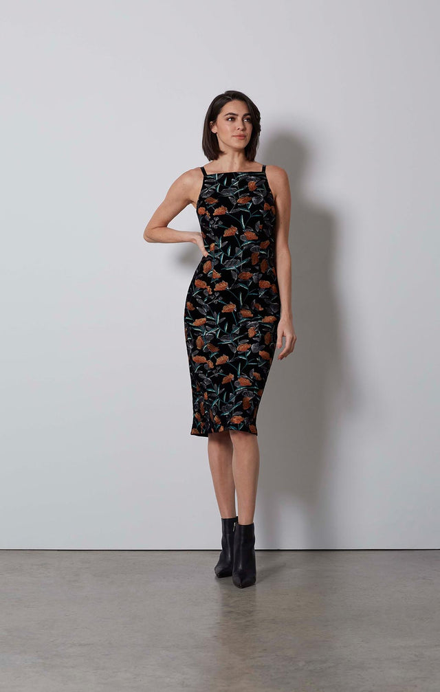 FASHIONISTA-EMBROIDERED VELVET SABRINA DRESS-2-dr-1881-ON MODEL