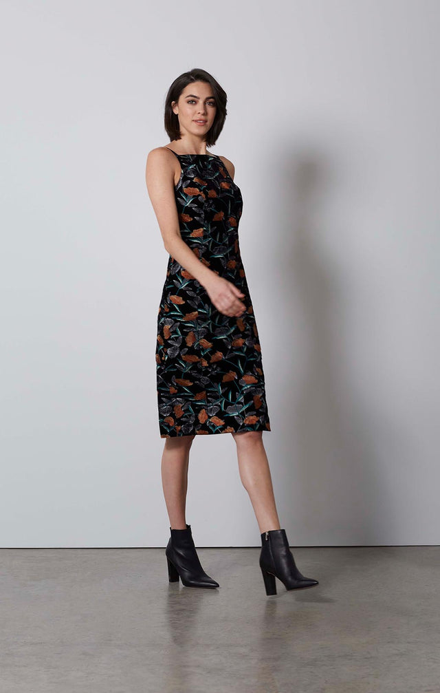 FASHIONISTA-EMBROIDERED VELVET SABRINA DRESS-2-dr-1881-ON MODEL