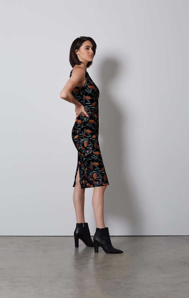 FASHIONISTA-EMBROIDERED VELVET SABRINA DRESS-2-dr-1881-ON MODEL