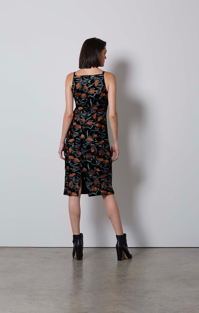 FASHIONISTA-EMBROIDERED VELVET SABRINA DRESS-2-dr-1881-ON MODEL