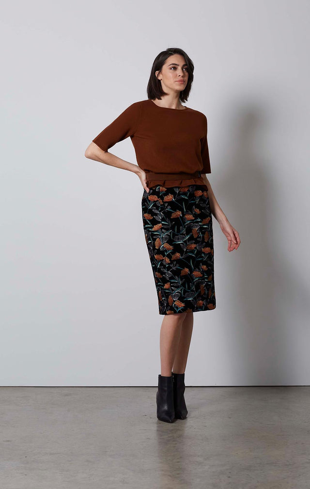 FASHIONISTA-EMBROIDERED VELVET SABRINA DRESS-2-dr-1881-ON MODEL