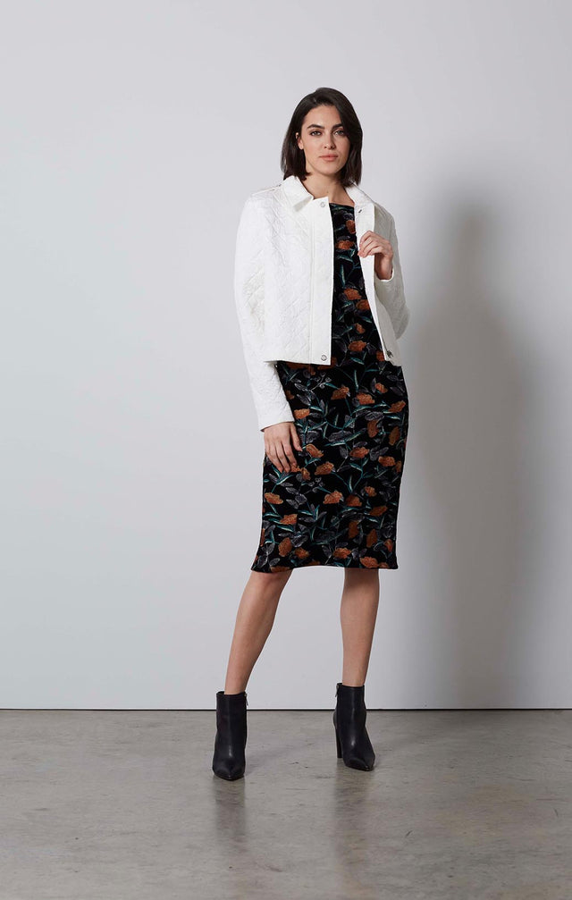 FASHIONISTA-EMBROIDERED VELVET SABRINA DRESS-2-dr-1881-ON MODEL