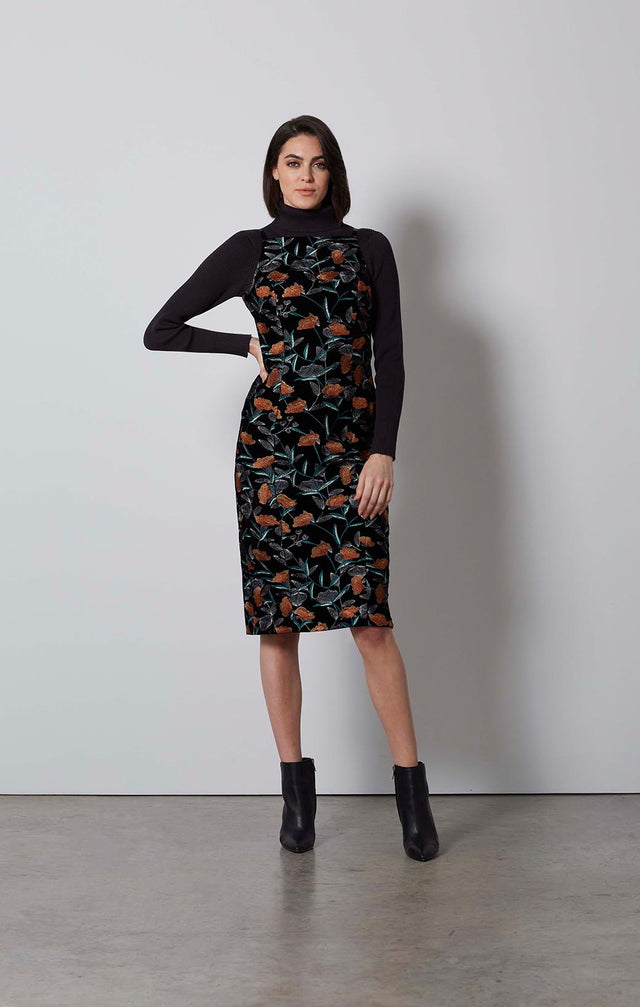 FASHIONISTA-EMBROIDERED VELVET SABRINA DRESS-2-dr-1881-ON MODEL