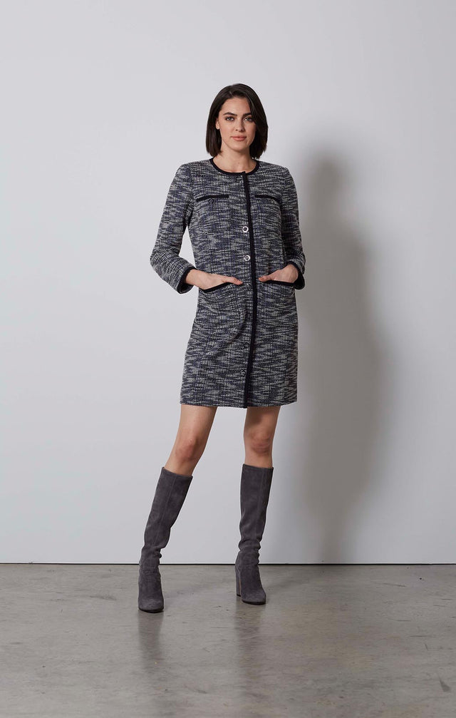 GRIDDED-SNAP-FRONT STRETCH TWEED JACKET/DRESS-4-jk-2123-ON MODEL
