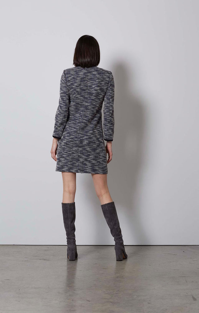GRIDDED-SNAP-FRONT STRETCH TWEED JACKET/DRESS-4-jk-2123-ON MODEL