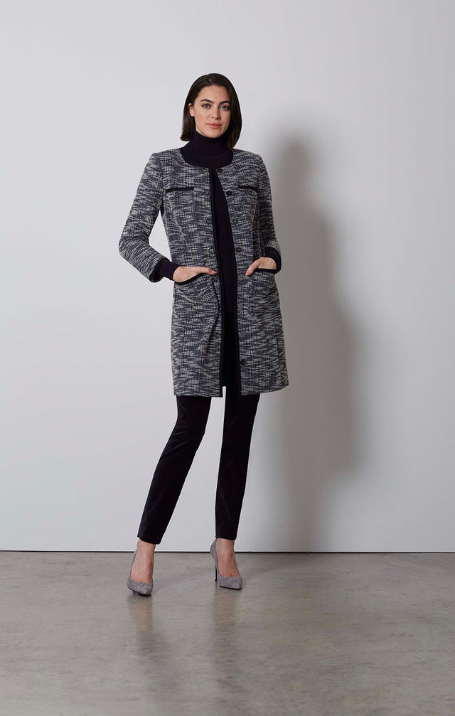 GRIDDED-SNAP-FRONT STRETCH TWEED JACKET/DRESS-4-jk-2123-ON MODEL