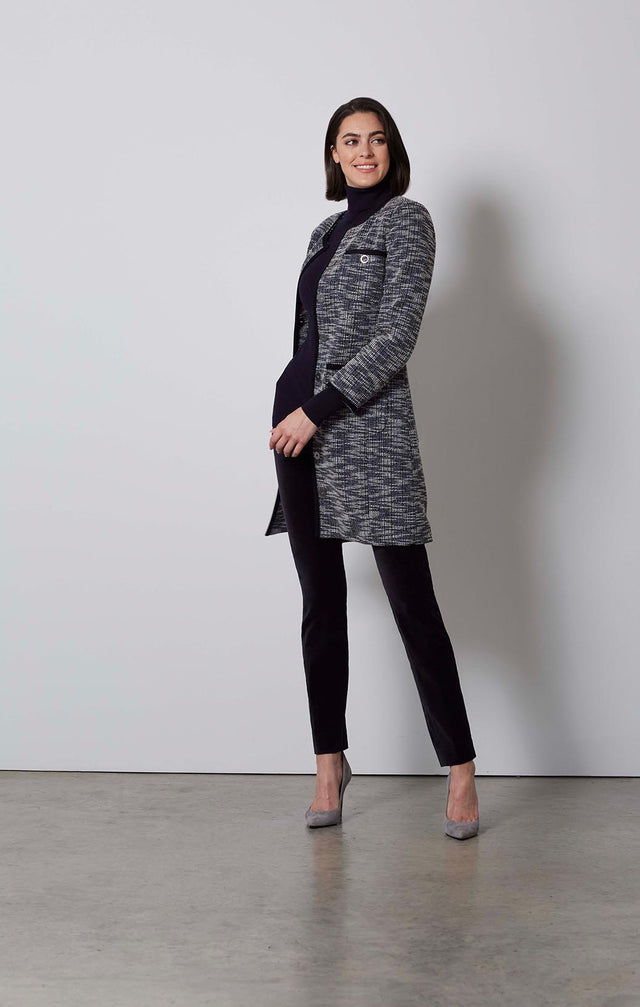 GRIDDED-SNAP-FRONT STRETCH TWEED JACKET/DRESS-4-jk-2123-ON MODEL