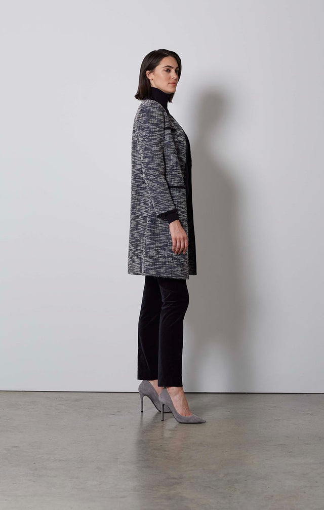 GRIDDED-SNAP-FRONT STRETCH TWEED JACKET/DRESS-4-jk-2123-ON MODEL