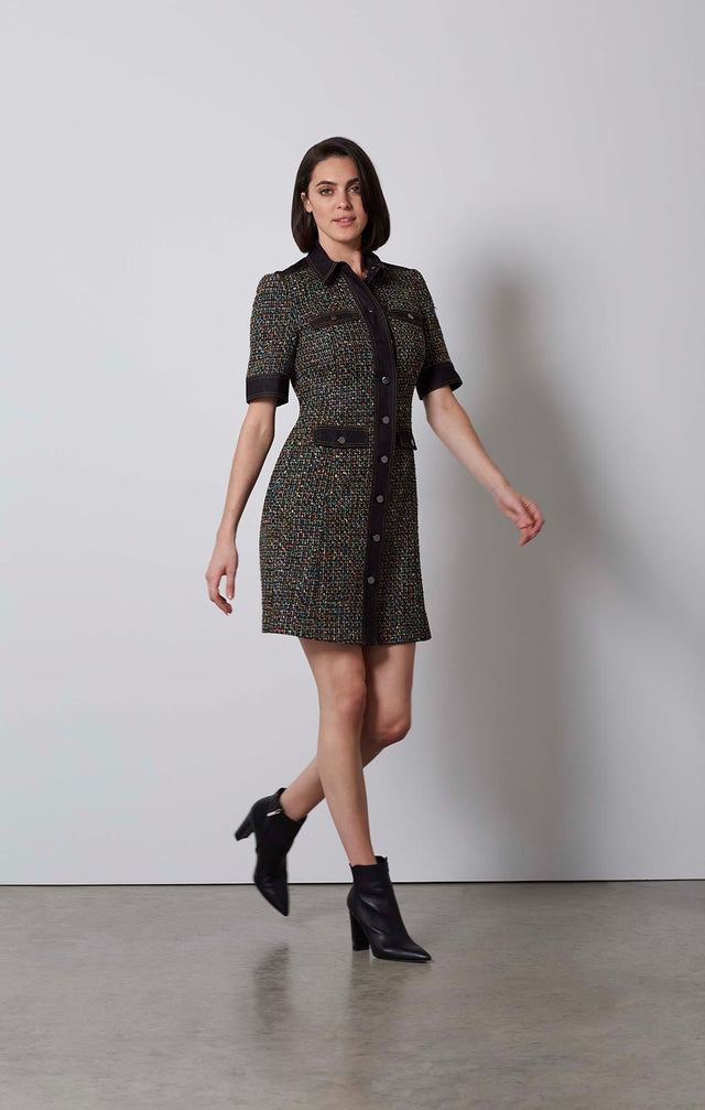 INTERSECTION-DENIM-TRIMMED TWEED DRESS-4-dr-2265-ON MODEL