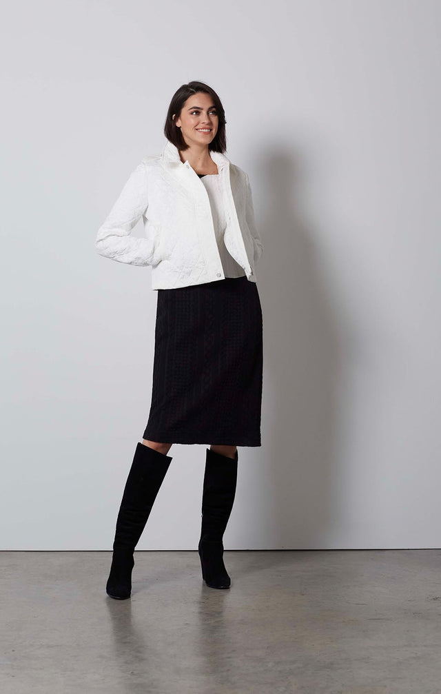 NIGHTHAWK-DRESS IN COLORBLOCK PONTE  -2-dr-2144-ON MODEL