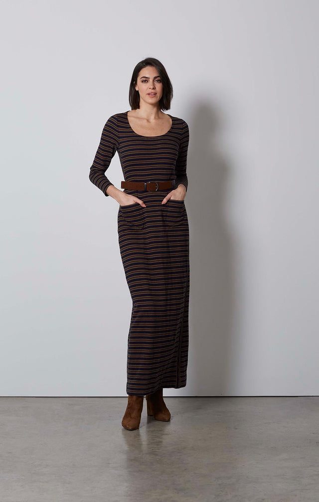 PARALLEL-STRIPED KNIT MAXI DRESS-4-dr-2126-ON MODEL