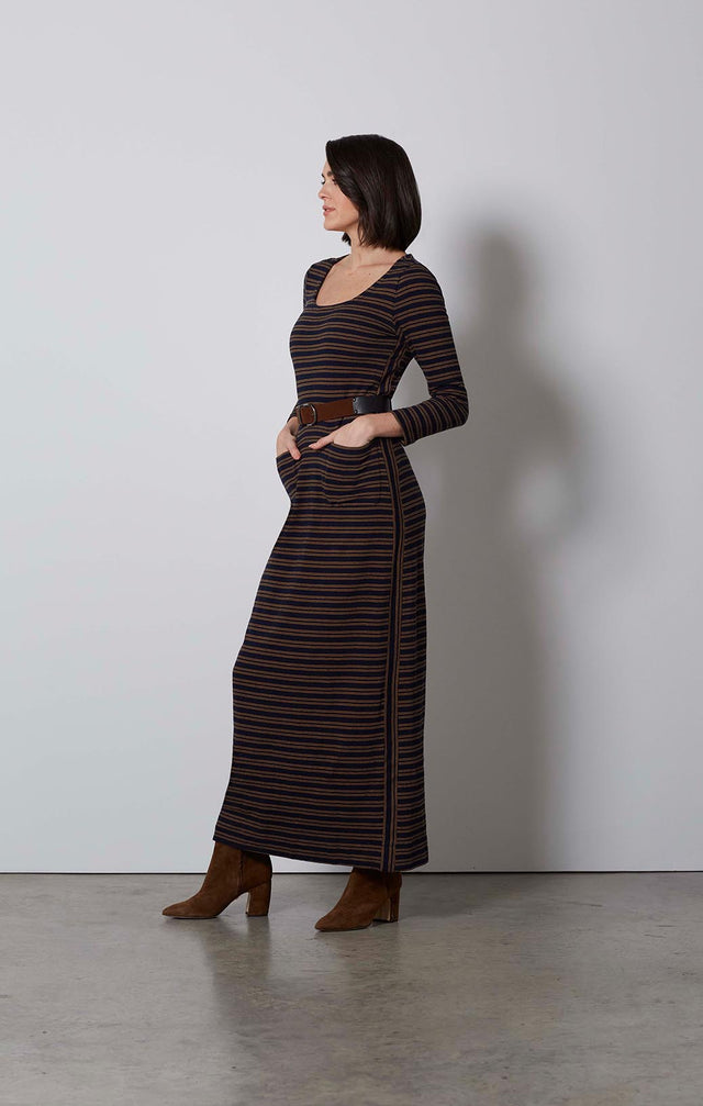 PARALLEL-STRIPED KNIT MAXI DRESS-4-dr-2126-ON MODEL