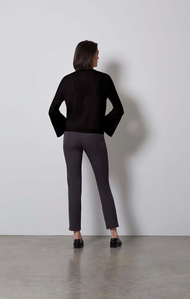 STRIATED-BLACK SILK CARDIGAN SWEATER-2-kn-2172-ON MODEL