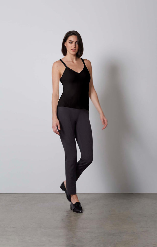 STRIATED-RIBBED BLACK SILK CAMI-2-kn-2173-ON MODEL