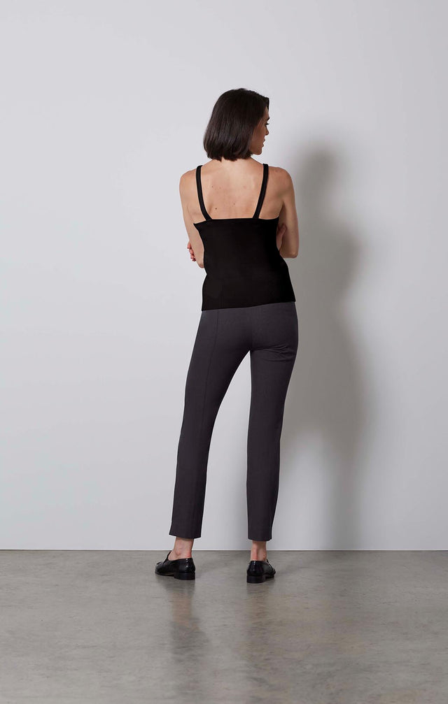 STRIATED-RIBBED BLACK SILK CAMI-2-kn-2173-ON MODEL