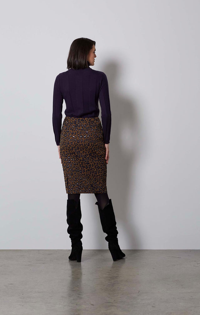 VARIABLE-METALLIC LEOPARD-LOOK SKIRT-4-sk-2168-ON MODEL