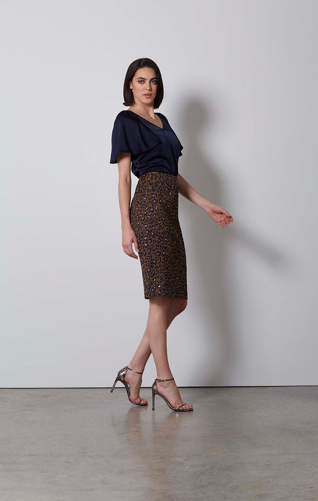 VARIABLE-METALLIC LEOPARD-LOOK SKIRT-4-sk-2168-ON MODEL