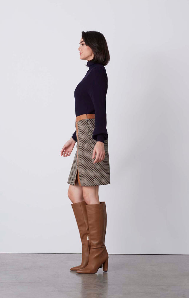 Lattice - Faux-Leather Trimmed Ponte Jacquard Skirt - On Model