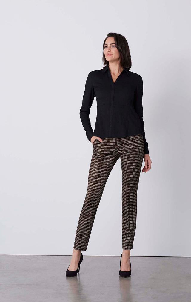 Hugo-Blk - Smocked Black Blouse - On Model