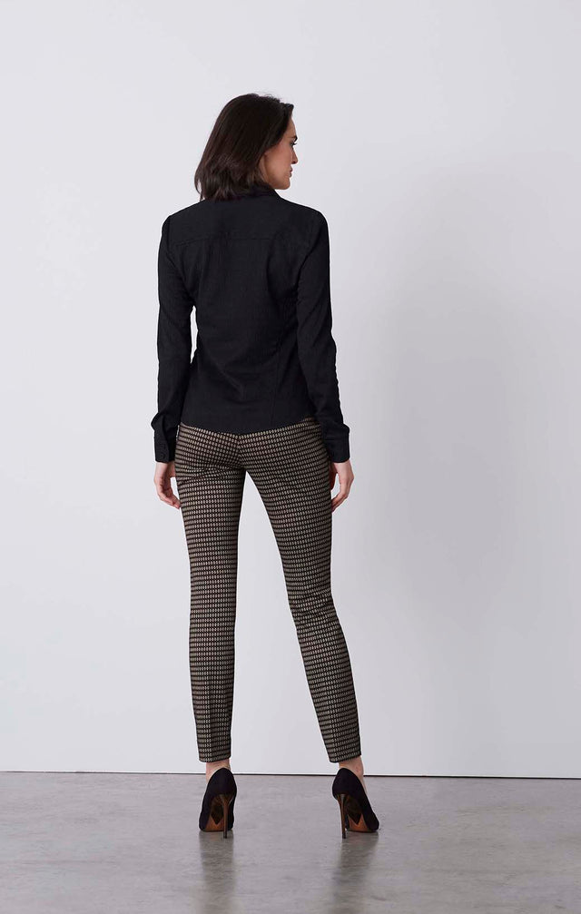 Hugo-Blk - Smocked Black Blouse - On Model
